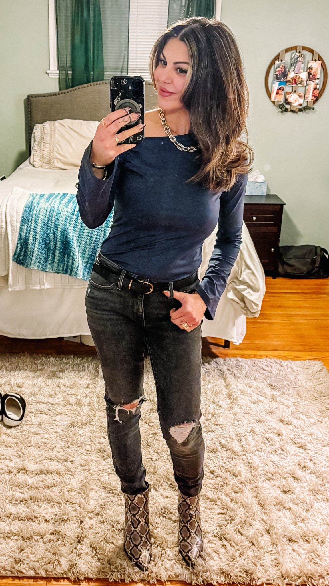 Winter Date Night Outfit!! 😍
I’m loving this one shoulder, bell sleeve top!! Add some snakeskin boots to complete any Winter look!! 

#LTKFindsUnder100 #LTKootd #LTKSaleAlert