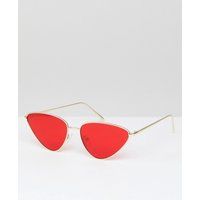 ASOS Metal Cat Eye Fashion Sunglasses In Red Lens - Gold | ASOS EE