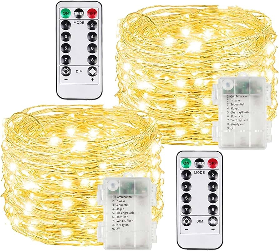 2 Pack Each 33Ft 100LED Battery Operated Fairy Lights with Remote, Waterproof Battery Christmas T... | Amazon (US)