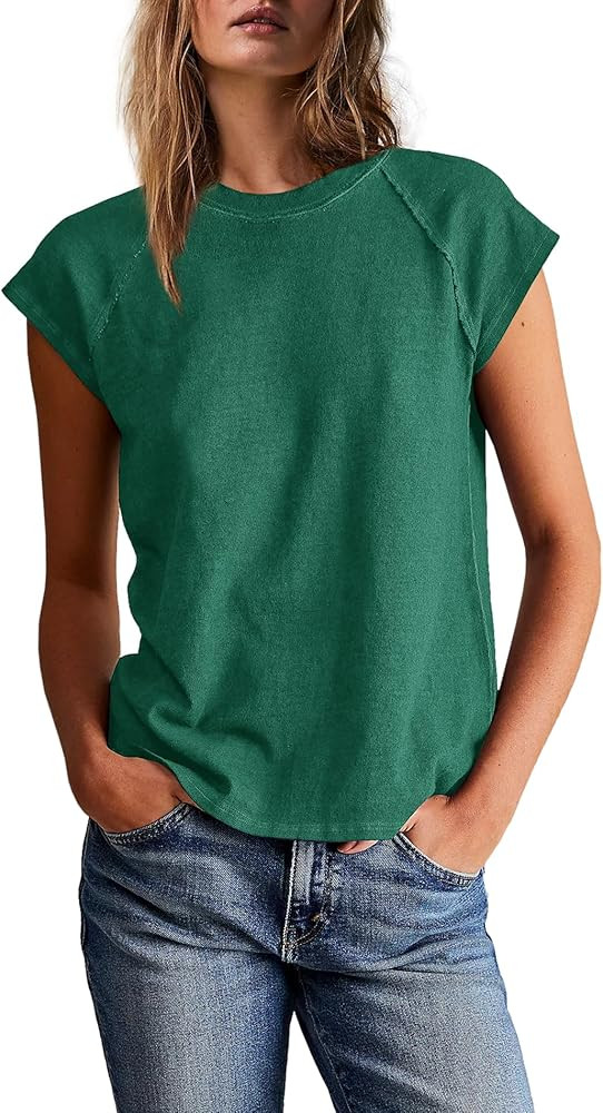 Yanekop Womens Short Sleeve Shirts Crewneck T Shirts Basic Tees Casual Summer Tops Cap Sleeve Top... | Amazon (US)