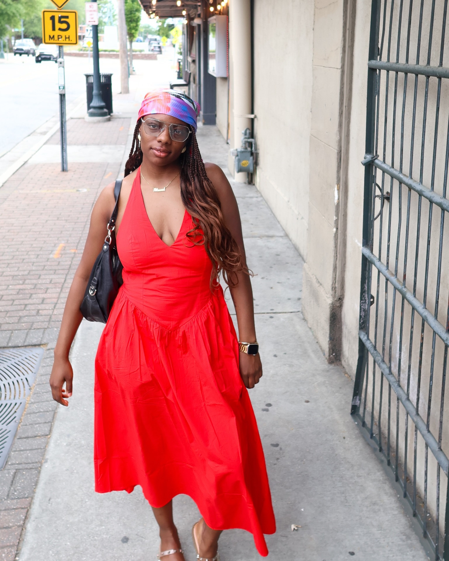slice of life 🍕
the @christopherjohnrogers x @oldnavy halter red dress is so me ❤️ i wore it on our Saturday stroll! The floral scarf added it to the look! 
📸: photographer bae