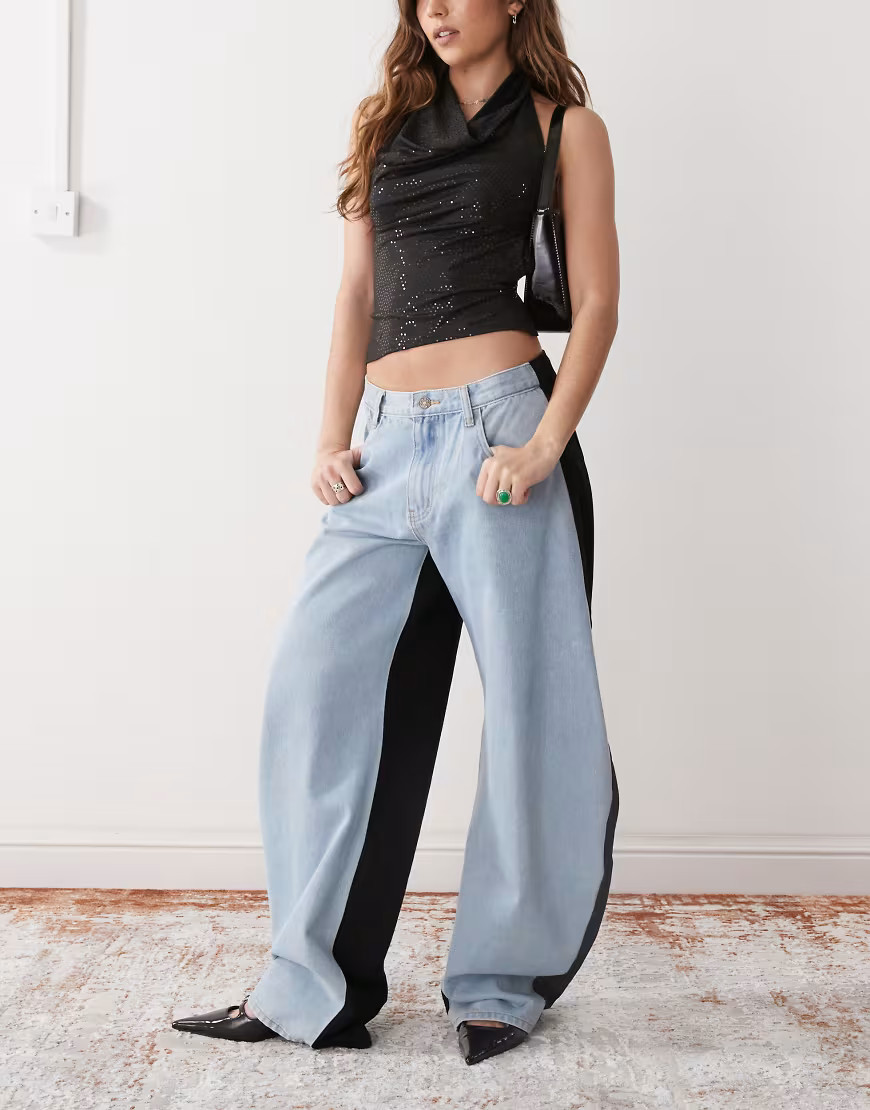 Lioness Horseshoe barrel leg jeans in black and blue contrast | ASOS (Global)