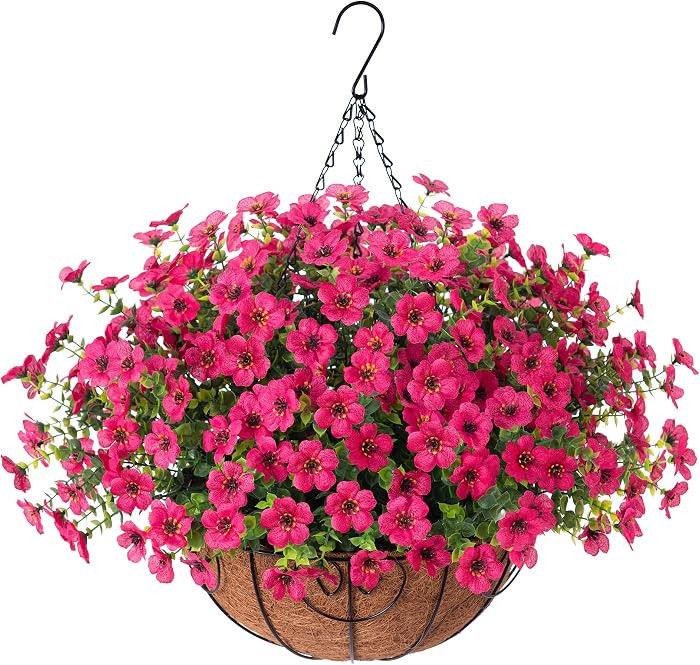 HyeFlora Artificial Fake Hanging Plants Flowers Basket for Outdoor Outside Porch Summer Decoratio... | Amazon (US)