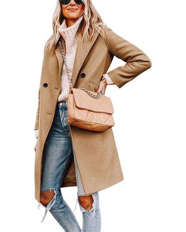 Yidarer Women's Winter Wool Mid-Long Coat Notch Lapel Single-Breasted Trench Coat Outwear | Amazon (US)