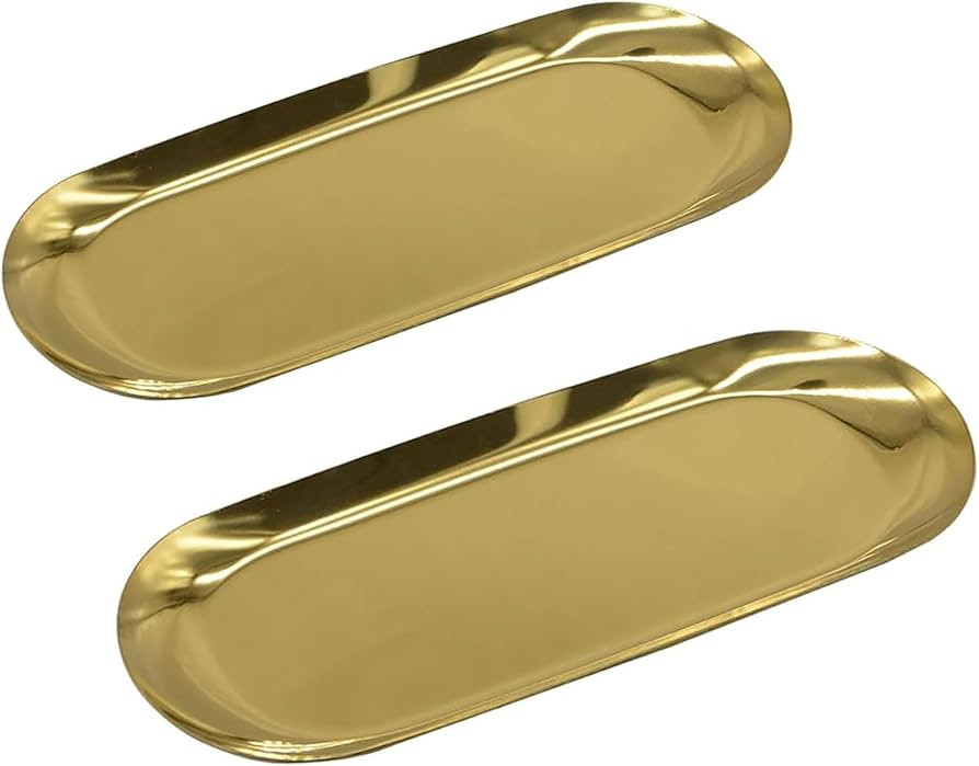 9 Inch x 3.8 Inch Trinket Tray Gold Oval Stainless Steel Small Serving Trays Towel Storage Plate ... | Amazon (US)