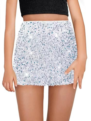 Girls Sequin Skirt Kids Fashion High Waisted Sparkle Glitter Party Short Dress Mini Skirts 5-14 Y... | Amazon (US)