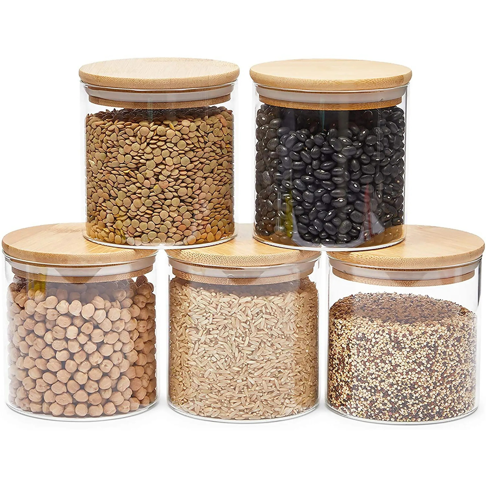 Glass Canisters with Airtight Bamboo Lids for Pantry Storage (4 x 4.13 In, 5 Pack) | Bed Bath & Beyond