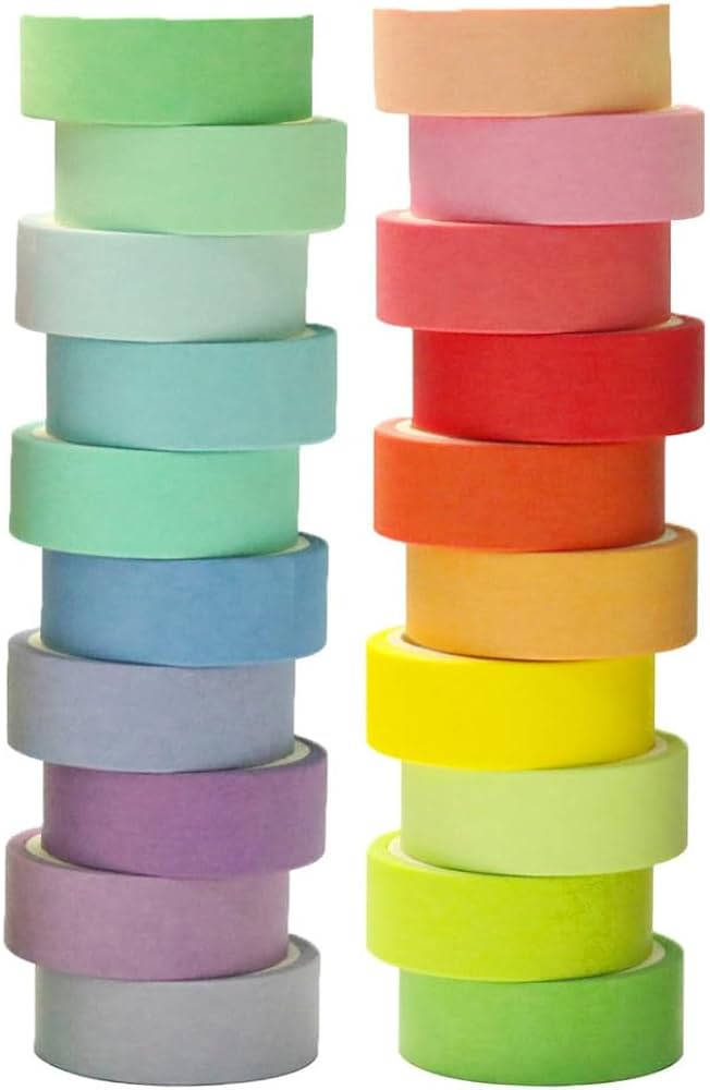 20 Rolls Washi Tape Set, Rainbow Washi Tape Colorful Masking Tape 15mm Wide, Decorative Tape for ... | Amazon (US)