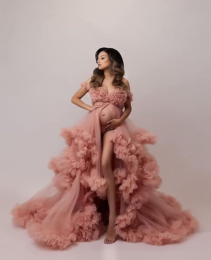 Tulle Maternity Dresses for Photoshoot Long Sheer Bridal Robe Off Shoulder Pregnancy Gowns for Women | Amazon (US)
