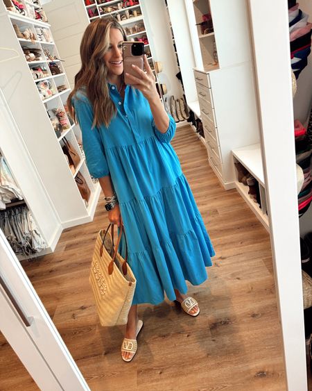 In a small flowy maxi, straw tote, sandals and accessories for spring - all fits TTS.

#LTKstyletip #LTKfindsunder50 #LTKSeasonal