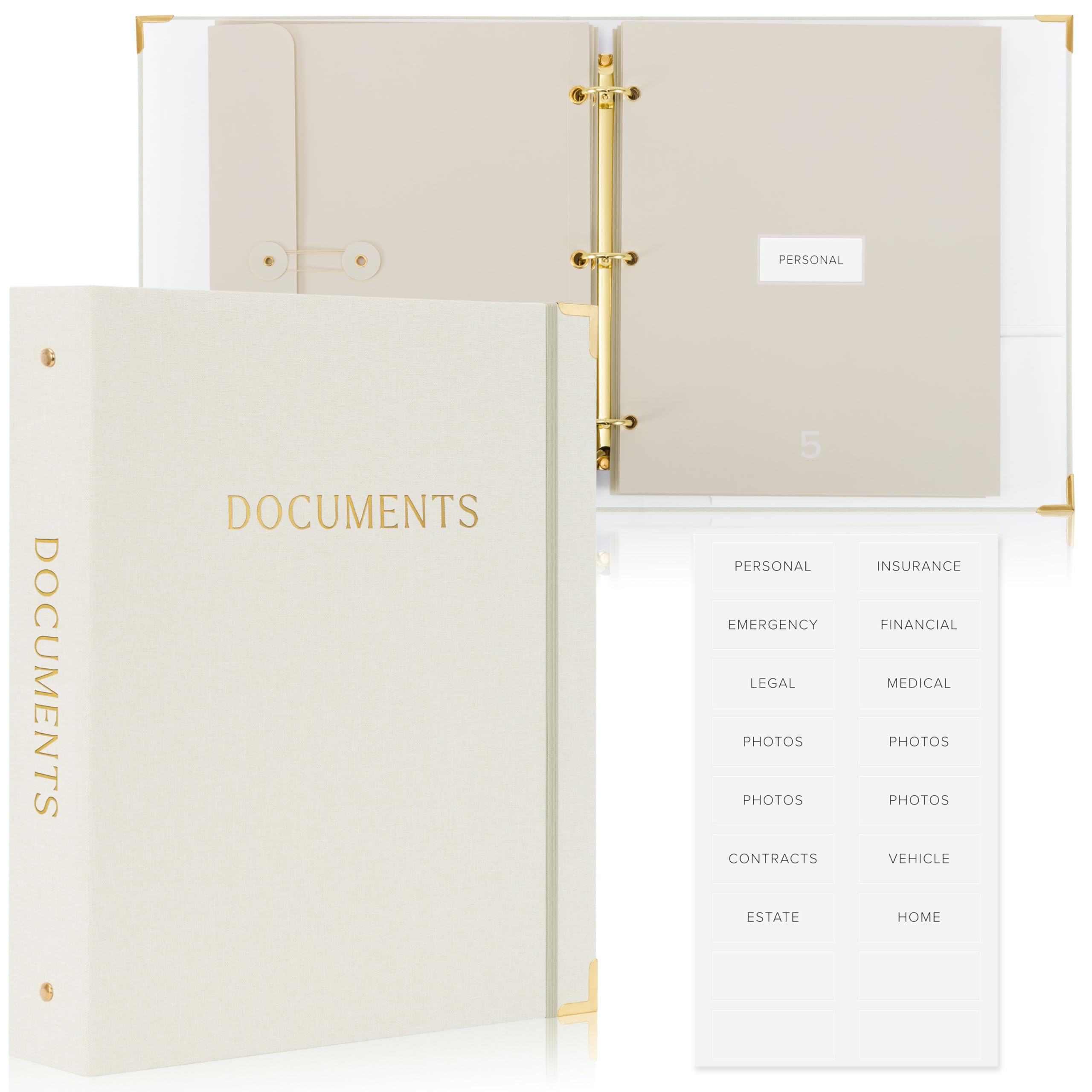 Sturdy Document Organizer Set with Folders - Beautiful Linen 3-Ring Binder Safely Stores All Impo... | Amazon (US)