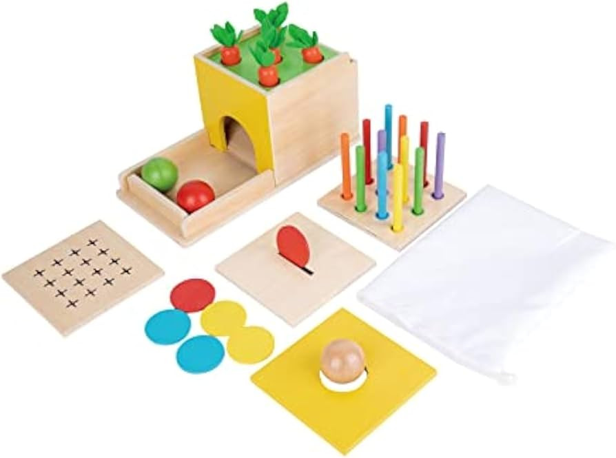 Adena Montessori 5 in 1 Wooden Montessori Play Kit Baby Toys,Object Permanence Box,Matchstick Col... | Amazon (US)
