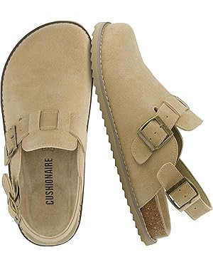 CUSHIONAIRE Brooklyn Suede Womens Slides– Comfortable Clog Mules with Adjustable Buckles – Su... | Amazon (US)