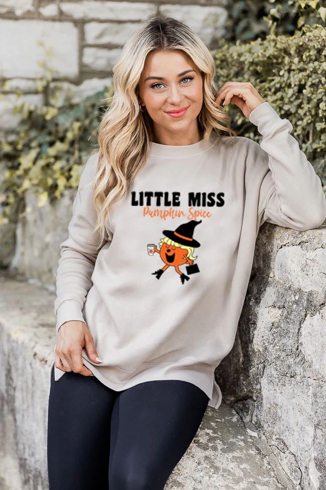 Little Miss Pumpkin Spice Light Tan Graphic Sweatshirt | Pink Lily