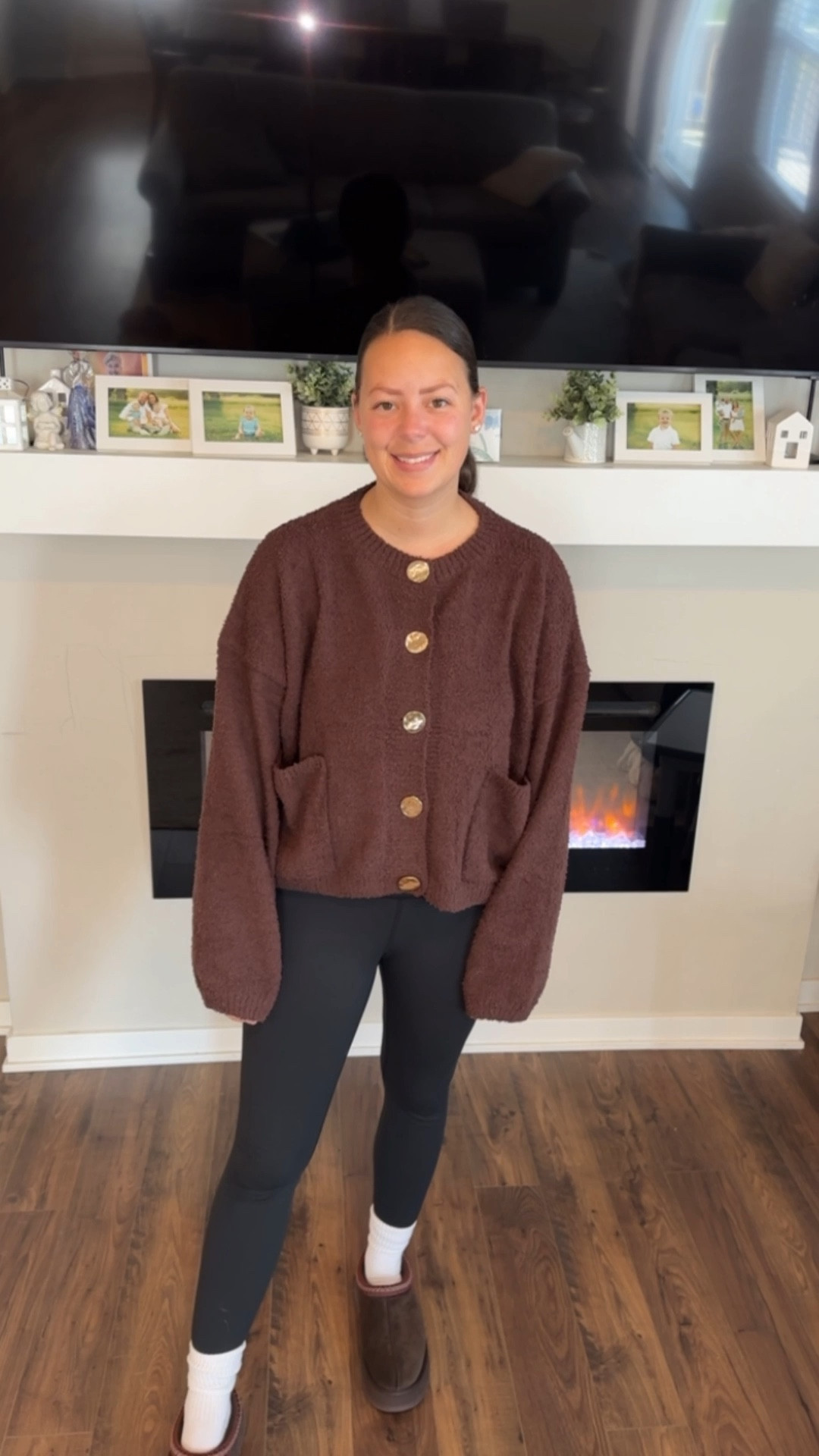 This fuzzy cardigan sweater is a must have for fall and winter. It has such cute gold button detailing. I am wearing my nor  size medium. 

#LTKStyleTip #LTKFindsUnder50 #LTKSaleAlert