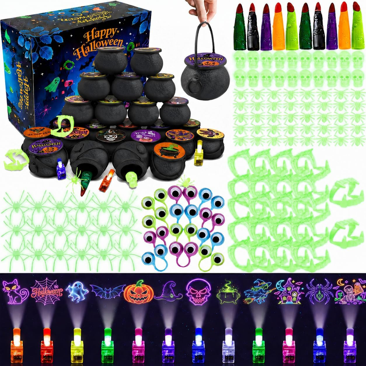 240Pcs Halloween Party Favors Mini Cauldron Set halloween finger lights | Amazon (US)