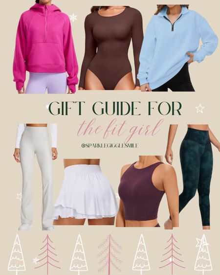 Gift guide for the fit girl, sweatshirt, bodysuit, pullover, flare leggings tennis skirt crop tank leggings 

#LTKGiftGuide #LTKHoliday #LTKSeasonal