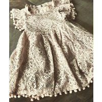 Girls Boho Dress, White/Beige Rustic Flower Girl Baby Cream Eyelet Lace Toddler Birthday Wedding Par | Etsy (US)