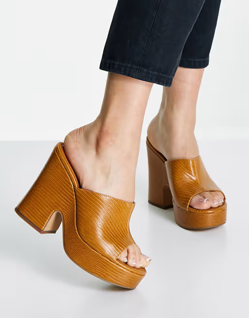 Topshop Ramble platform heeled mule in camel | ASOS (Global)