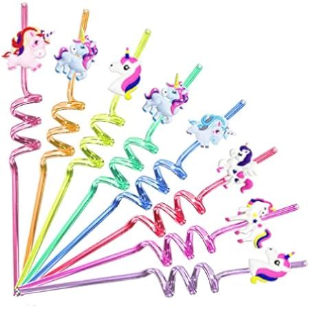 24 Reusable Unicorn Drinking Plastic Straws + 6 Unicorn Temporary Tattoos for Girls | Unicorn Birthd | Amazon (US)