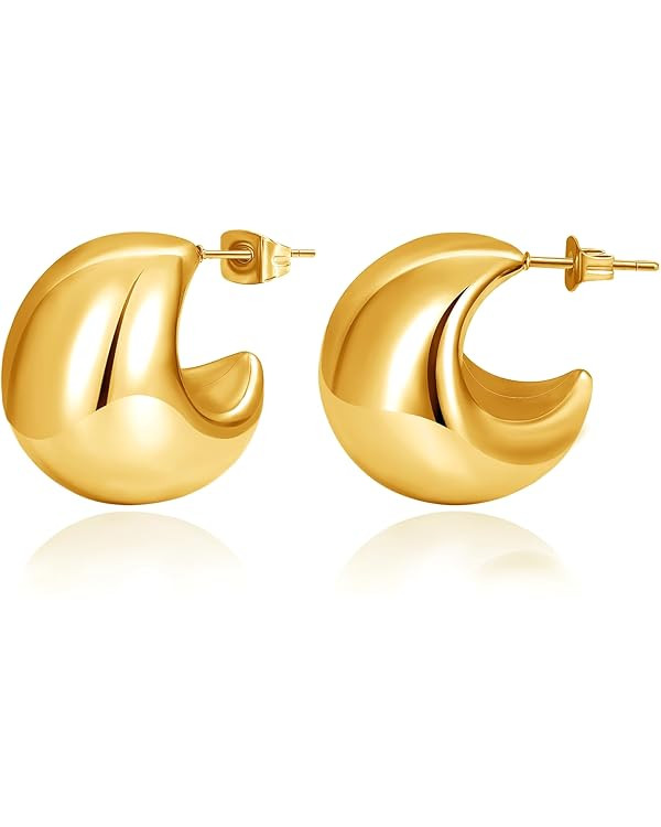 Chunky Gold Hoop Earrings for Women, 18K Gold Plated Lightweight Waterdrop Earrings Hypoallergeni... | Amazon (US)