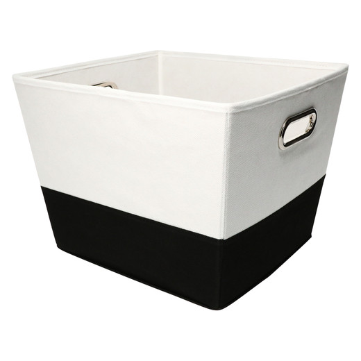 fabric storage bin with handles 12in x 13 in - black & white | Five Below