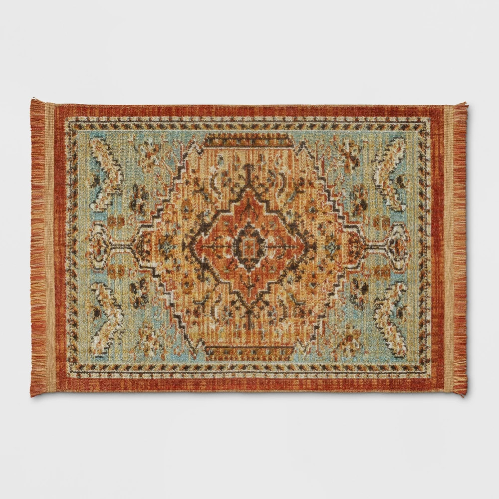 2'x3' Floral Woven Accent Rug Green/Red - Threshold | Target