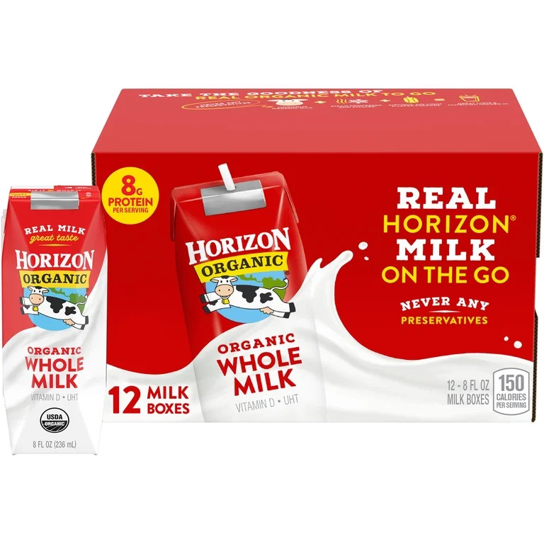 Horizon Organic Shelf-Stable Whole Milk Boxes, 8 fl oz, 12 Pack | Walmart (US)