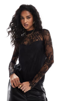 Lovedrobe Lace high neck long sleeve top in black | ASOS (Global)