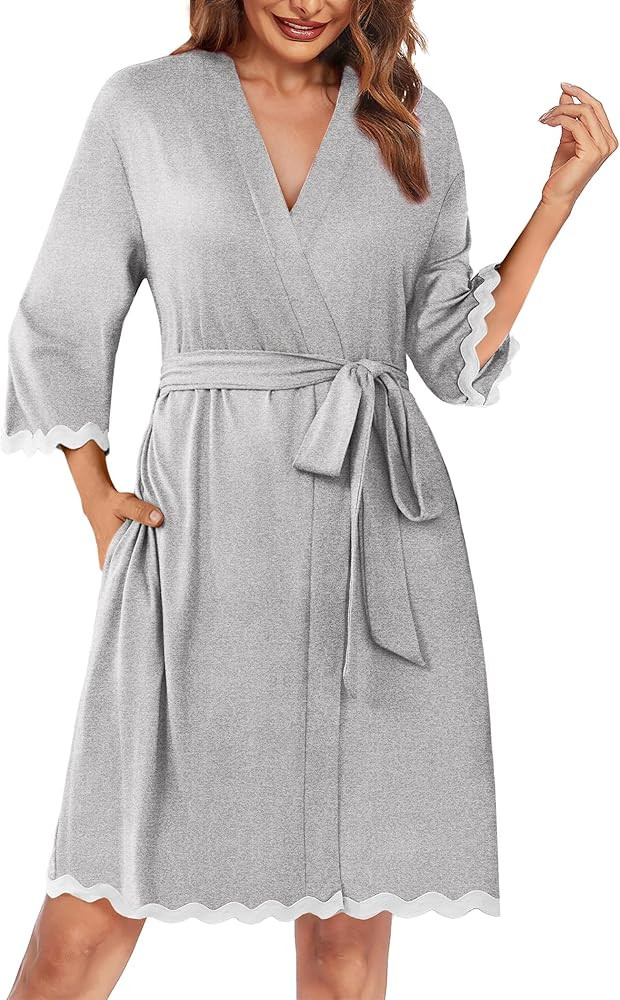 Ekouaer Women Kimono Robe 3/4 Sleeves Loungewear Dress Knee Length Sleepwear Pockets Housecoat Sh... | Amazon (US)