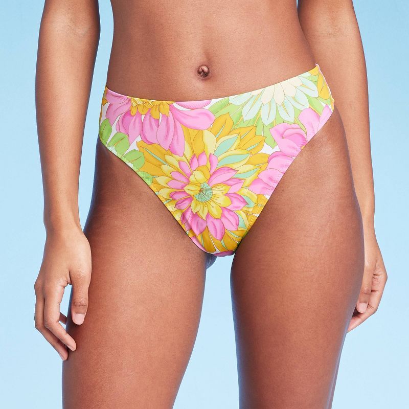 Women's High Waist Extra High Leg Cheeky Bikini Bottom - Shade & Shore™ Multi Floral Print | Target