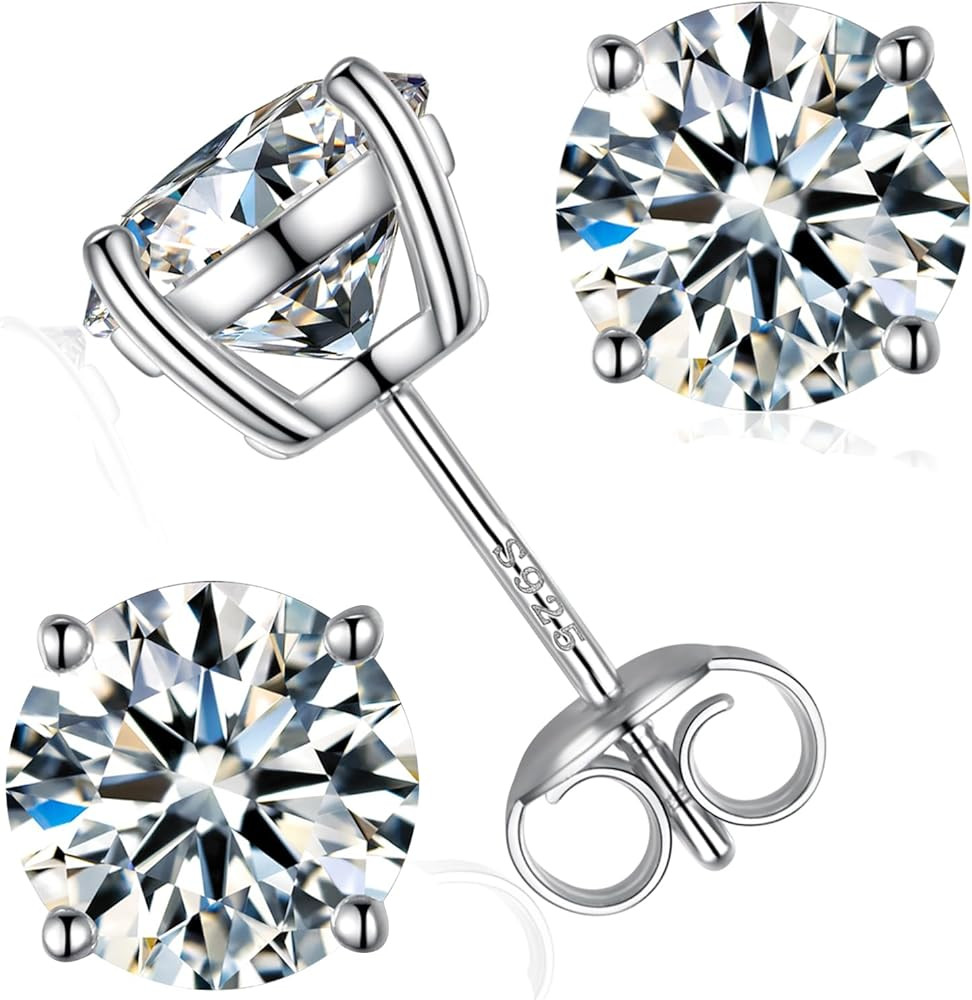 Moissanite Stud Earrings, Round Cut D Color VVS1 Clarity Lab Created Moissanite Earrings Studs 18... | Amazon (US)