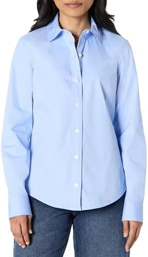 Amazon Essentials Women's Regular-Fit Stretch Poplin Button-Up Dress Shirt | Amazon (US)