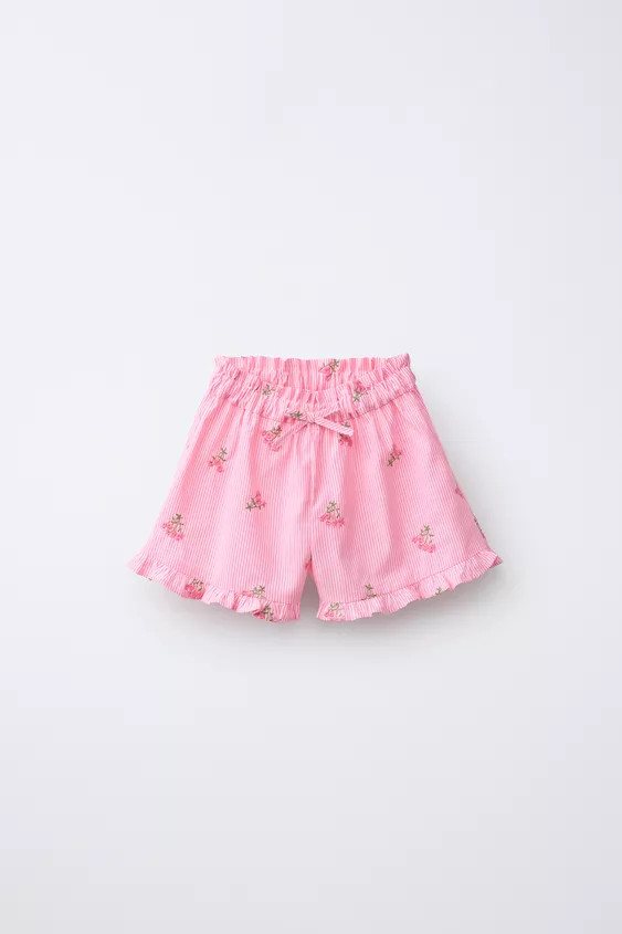STRIPED EMBROIDERED FLOWER SHORTS | Zara US