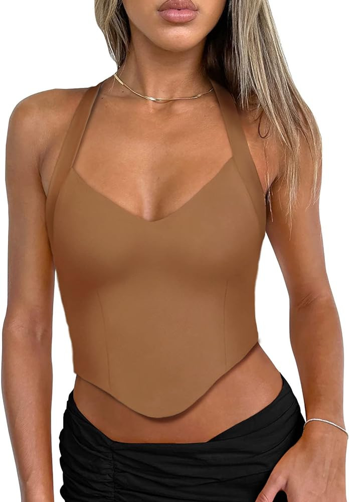 REORIA Butsmooth® Double Lined Sexy Halter Tops Camisole V Neck Sleeveless Corset Y2K Going Out ... | Amazon (US)