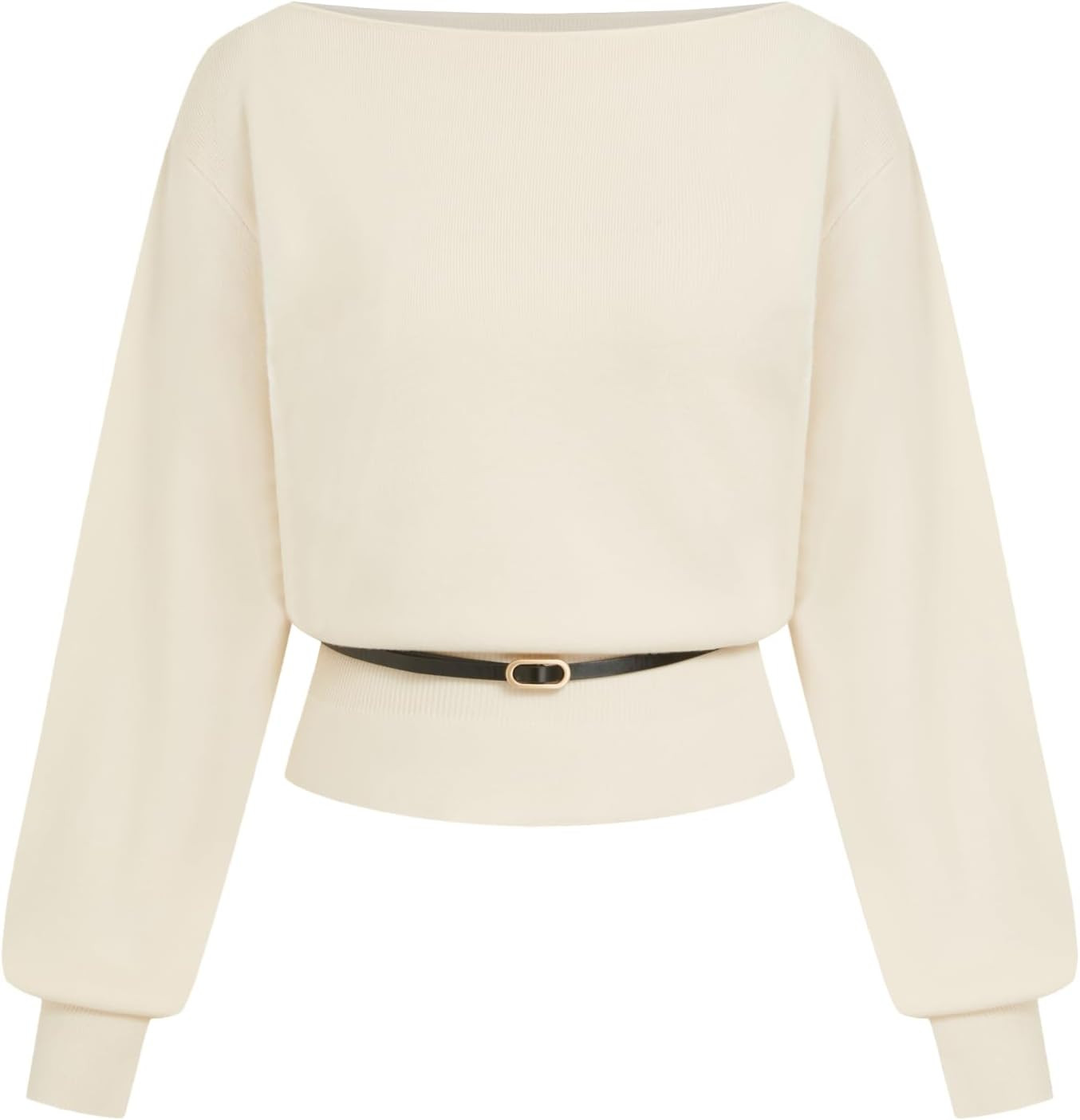 CIDER Cropped Knit Sweater Women Boat Neck Belted Pullover | Amazon (US)