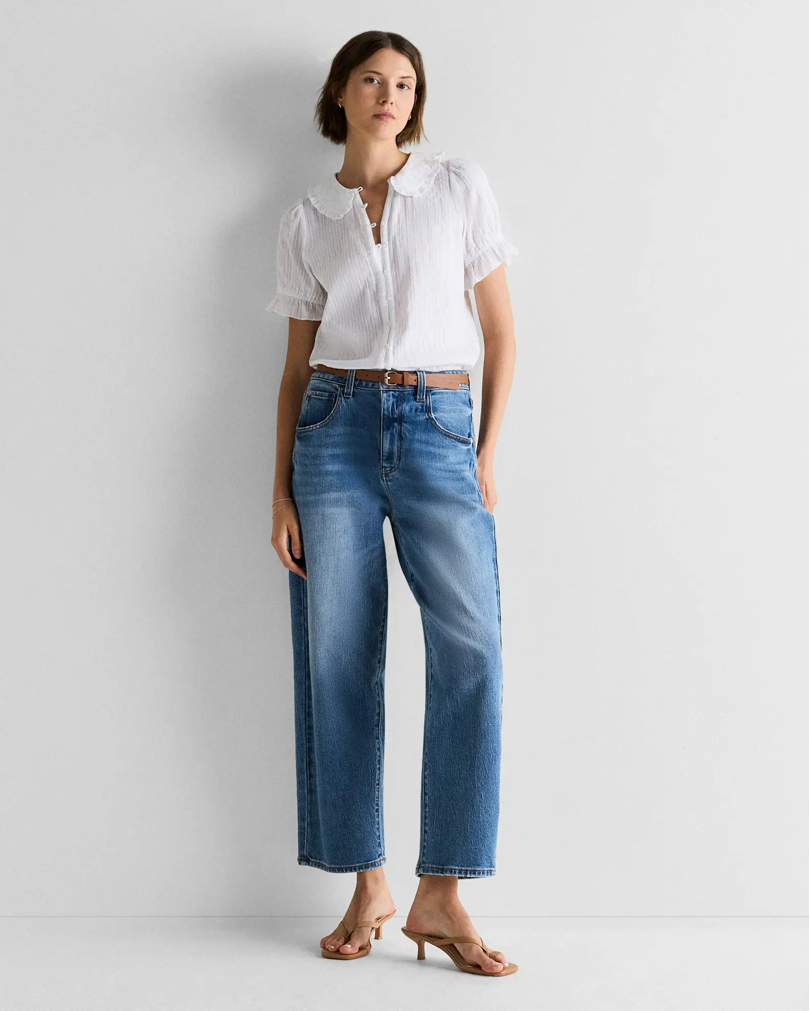 Embroidered Cotton Ruffle Collar Short Sleeve Blouse | Quince