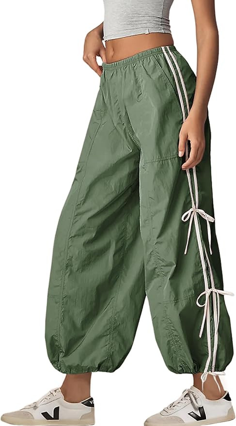 Zhiyouni Parachute Pants for Women Elastic High Waist Full Twist Hiking Cargo Pants Trousers | Amazon (US)