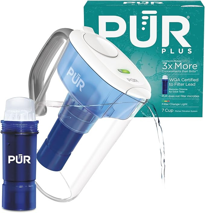 PUR Plus 7-Cup Water Pitcher, 1 Lead-Reducing Filter, Cleaner, Great-tasting Water, Dishwasher Sa... | Amazon (US)