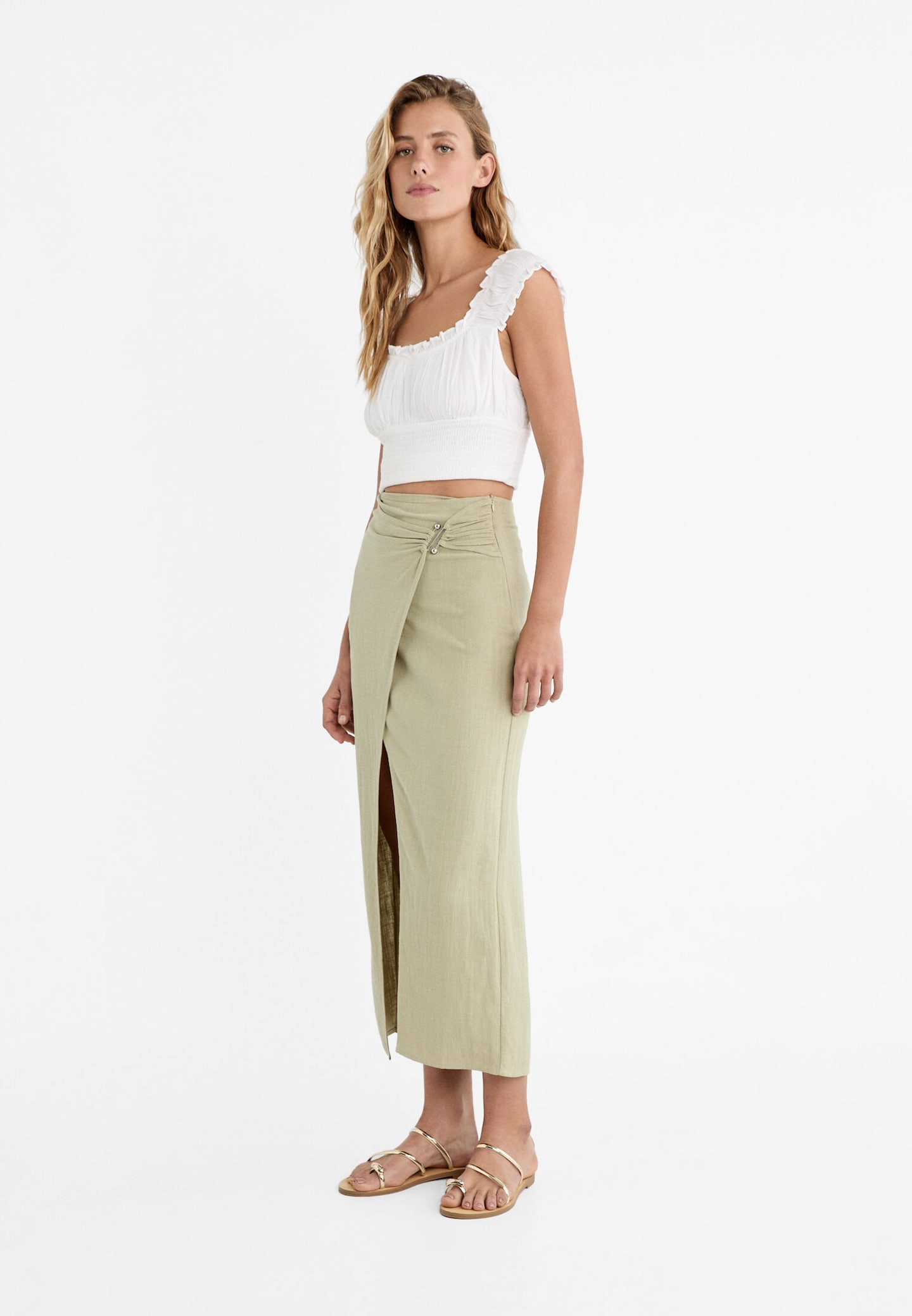 Linen blend midi skirt | Stradivarius (UK)