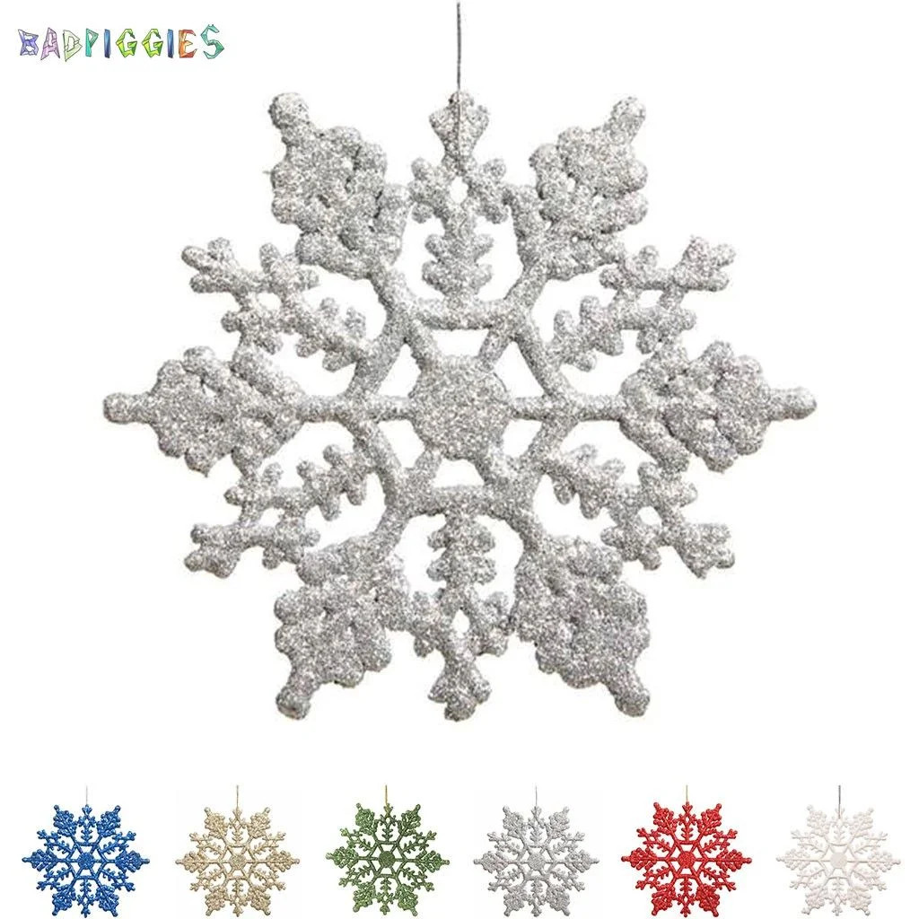 BadPiggies 4" Glitter Snowflake Christmas Ornaments, 12Pcs Sparkly Snowflakes Hanging Crafts for ... | Walmart (US)