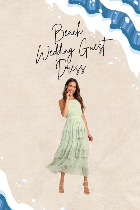 Beach wedding guest dress. Cocktail dress. Pleated dress. Sage green dress. Lace dress. Tiered dress. Midi dress 

#LTKSeasonal #LTKFindsUnder100 #LTKStyleTip