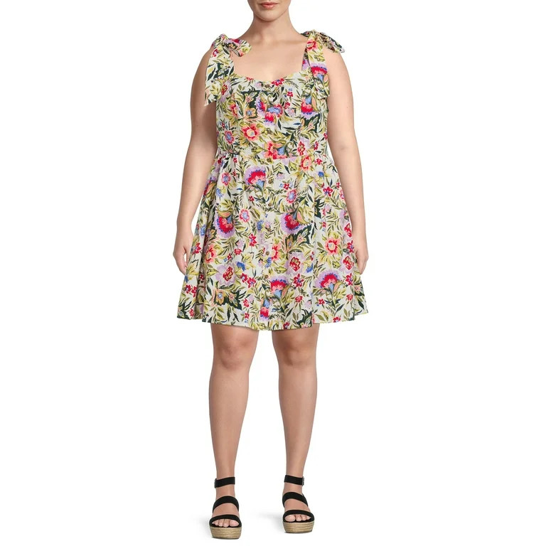 Terra & Sky Women's Plus Size Button Front Tie Shoulder Dress | Walmart (US)