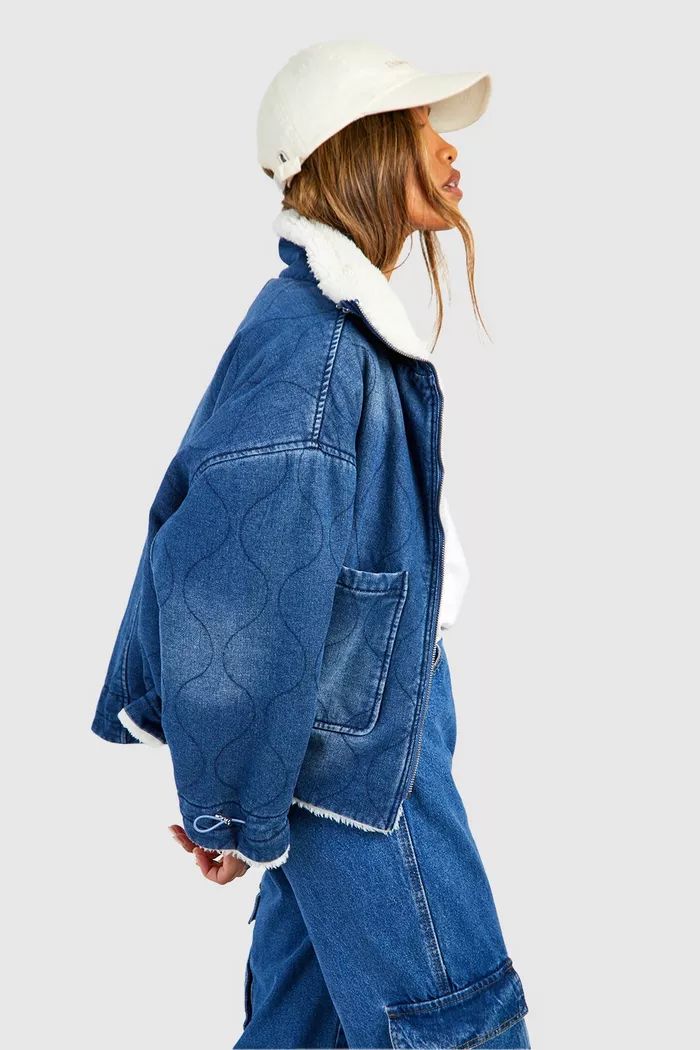 Quilted Borg Lined Denim Jacket | boohoo (US & Canada)