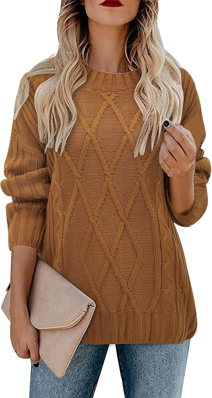 II ININ Women's Crewneck Overside Chunky Knit Pullover Sweater Long Sleeve Loose Jumper Tops | Amazon (US)