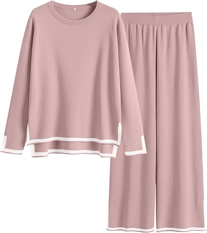 ANRABESS Women's Two Piece Outfits Knit Pullover Sweater Tops & Wide leg Pants Lounge Matching Sw... | Amazon (CA)