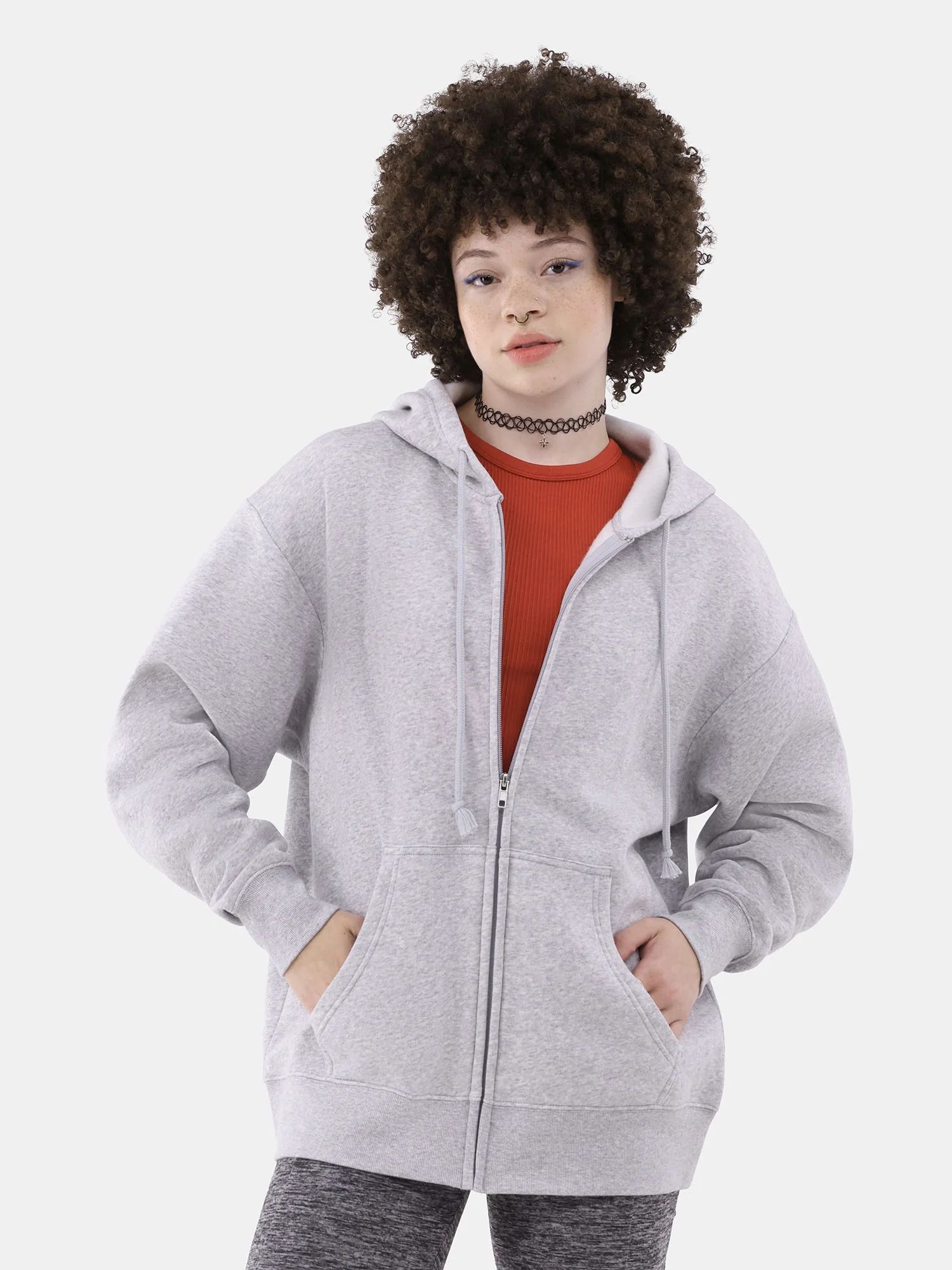 No Boundaries Zip Front Tunic Hoodie, Women's | Walmart (US)