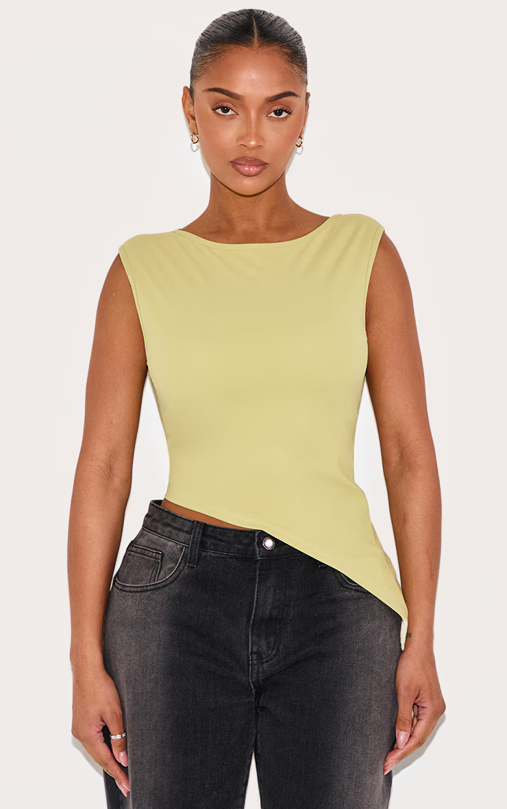 Shape Olive Built In Bra Sculpt Off The Shoulder Asymmetric Top | PrettyLittleThing US