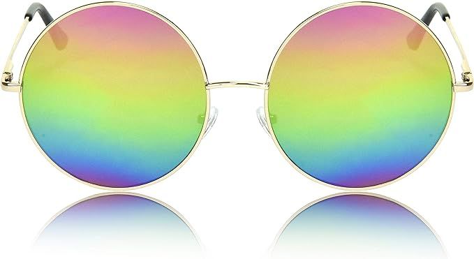SunnyPro Super Oversized Round Sunglasses Hippie Color Lens Retro Circle Glasses | Amazon (US)