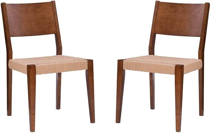 Linon Patty Set of Two Wood 18" Dining Chairs in Brown | Amazon (US)